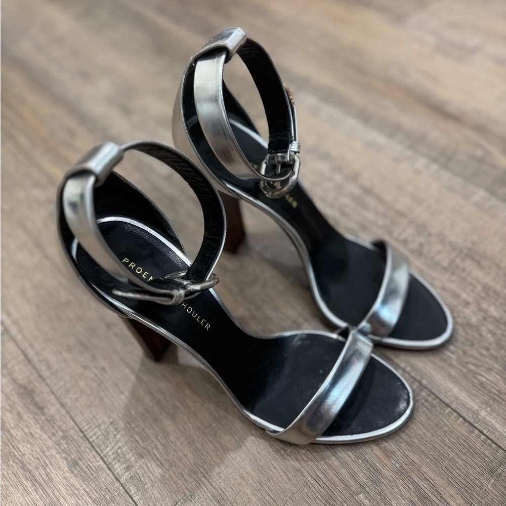 Proenza Schouler Metallic Silver Leather WoodenHeel Sandals